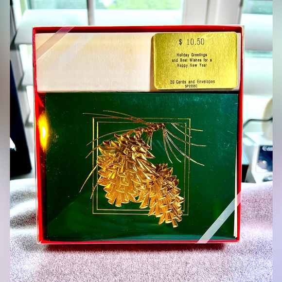 Mid-Century Retro Christmas Cards Box - Century Greetings Deep Green Gold Design - Picture 1 of 5
